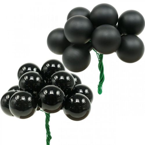 Floristik24 Mini bolas navideñas sobre alambre vidrio negro Ø25mm 140 piezas