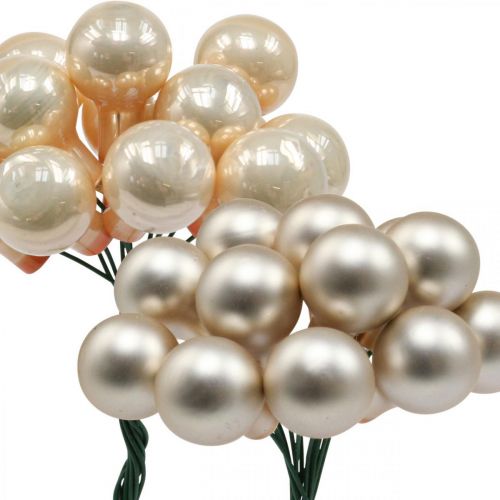 Artículo Mini bolas navideñas con alambre dorado, crema Ø1,5cm 140 piezas