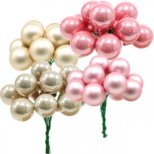 Floristik24 Mini bolas navideñas sobre alambre de vidrio Ø25mm rosa 140 piezas