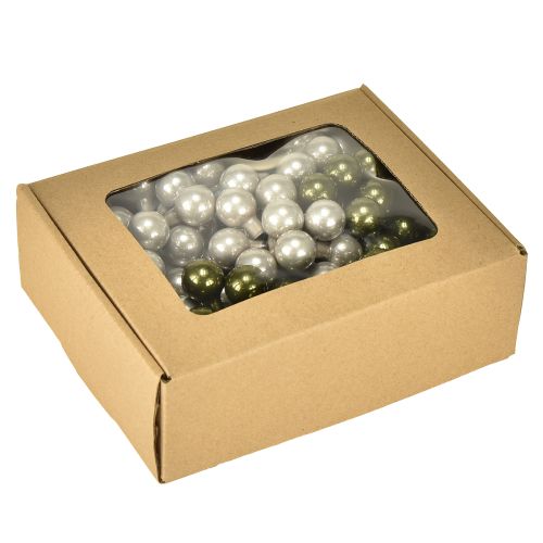 Artículo Adornos navideños con forma de bayas de espejo, color verde y plateado, diámetro 20 mm, 140 unidades