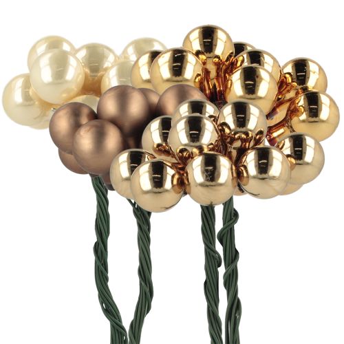 Floristik24 Bayas de espejo Ø1,5cm marrón-dorado 140 uds