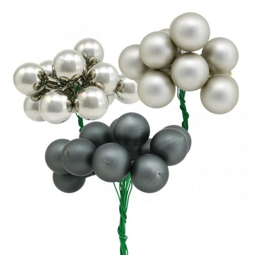Floristik24 Mini bolas navideñas antracita, bayas de espejo plateadas Ø20mm 140 piezas
