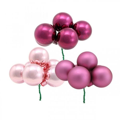 Floristik24 Mini Bola Navideña Vidrio Rosa Espejo Bayas Baya Ø20mm 140uds