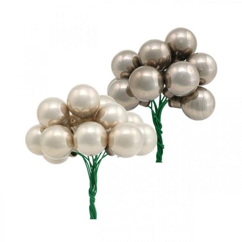 Floristik24 Mini bola de Navidad crema, espejo gris bayas cristal Ø20mm 140p