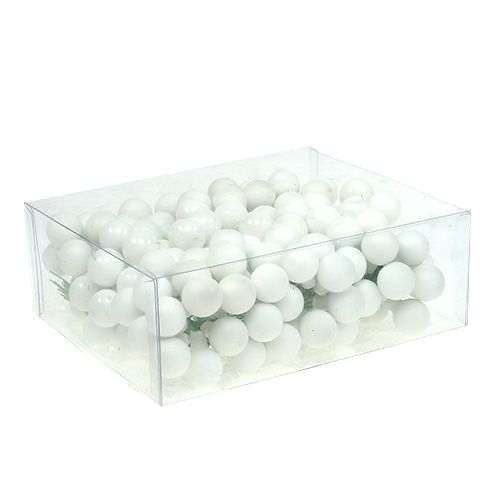 Artículo Bayas de espejo Ø2cm blanco mate, brillante 140 piezas