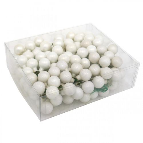 Artículo Mini bola navideña bayas de espejo jaspeadas blancas Ø20mm 140 piezas