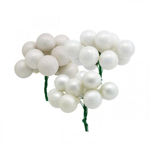 Artículo Mini bola navideña bayas de espejo jaspeadas blancas Ø20mm 140 piezas