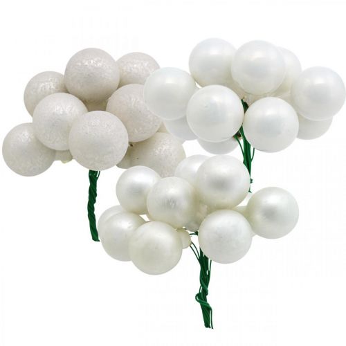 Floristik24 Mini bolas navideñas jaspeadas blancas surtidas espejo bayas Ø25mm 140 piezas