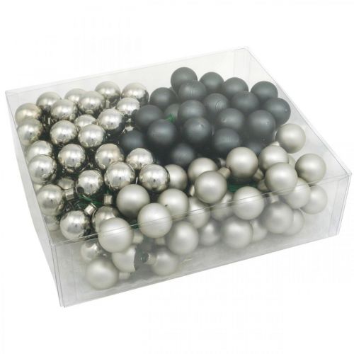 Artículo Mini bolas navideñas plata, antracita espejo bayas Ø25mm 140 piezas