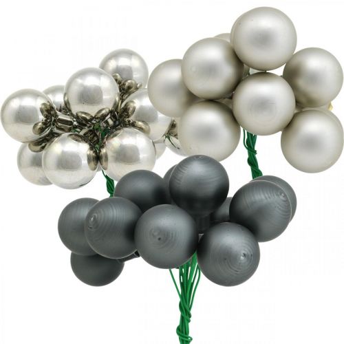 Mini bolas navideñas plata, antracita espejo bayas Ø25mm 140 piezas