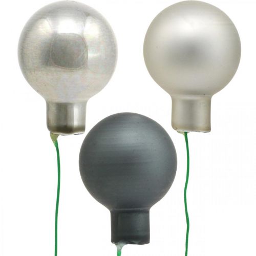 Artículo Mini bolas navideñas plata, antracita espejo bayas Ø25mm 140 piezas