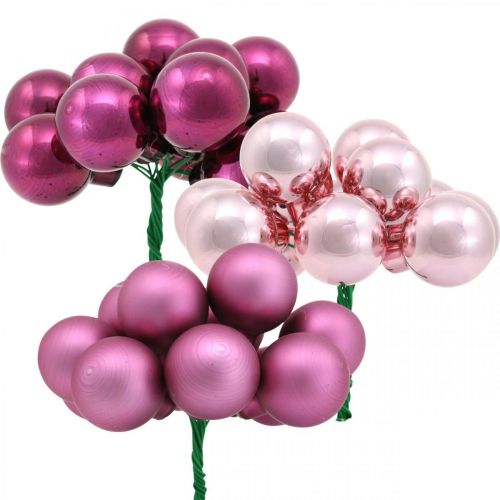 Floristik24 Mini bola navidad baya rosa espejo bayas cristal Ø25mm 140p