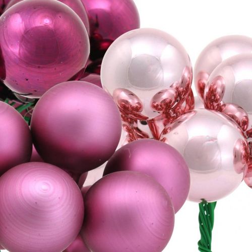 Artículo Mini bola navidad baya rosa espejo bayas cristal Ø25mm 140p