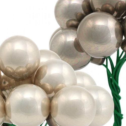 Floristik24 Mini bola de Navidad crema, espejo gris bayas cristal Ø20mm 140p