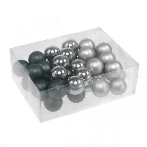 Artículo Mini bolas navideñas plata, vidrio antracita Ø40mm mezcla 32 piezas
