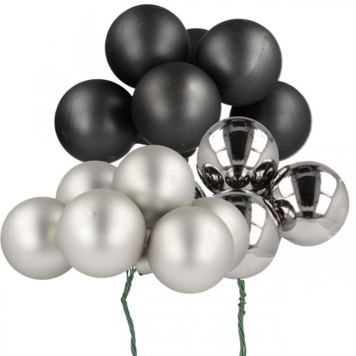 Mini bolas navideñas plata, vidrio antracita Ø40mm mezcla 32 piezas