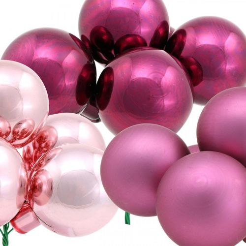 Floristik24 Mini bola navideña espejo rosa bayas vidrio Ø40mm mezcla 32ud