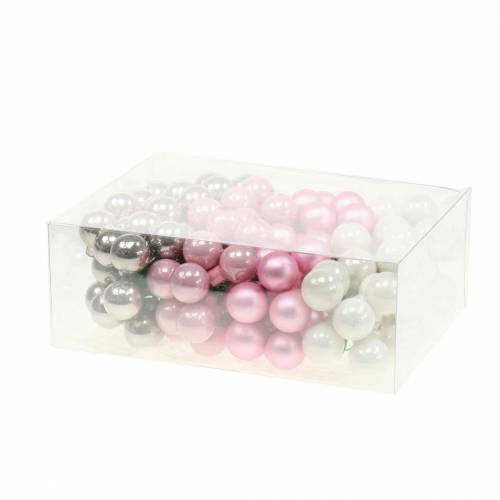 Floristik24 Mini bola navideña con alambre 40 mm rosa, plata, blanco 36 piezas
