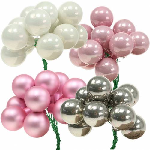 Floristik24 Mini bola navideña con alambre 40 mm rosa, plata, blanco 36 piezas