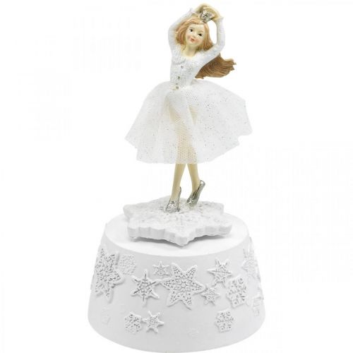 Floristik24 Caja de música bailarina blanca decoración de invierno Ø10.5cm H18.5cm