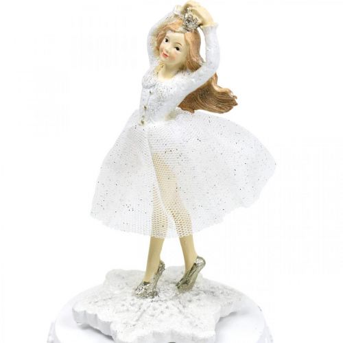 Floristik24 Caja de música bailarina blanca decoración de invierno Ø10.5cm H18.5cm