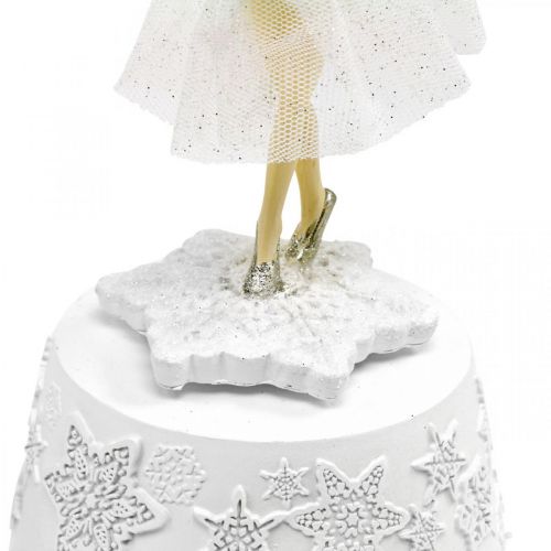 Floristik24 Caja de música bailarina blanca decoración de invierno Ø10.5cm H18.5cm