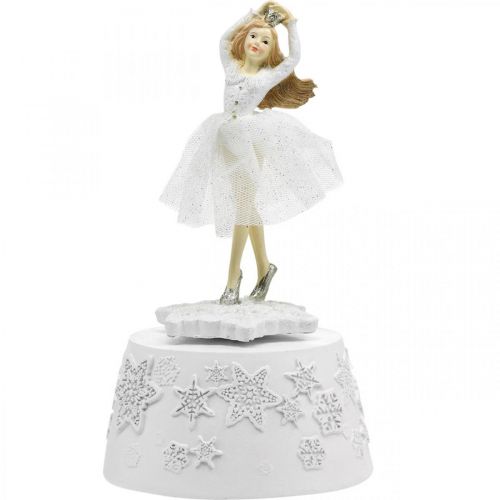 Caja de música bailarina blanca decoración de invierno Ø10.5cm H18.5cm