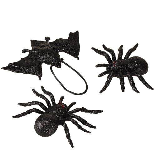 Floristik24 Figuras de araña y murciélago negras de 10 cm y 14 cm, 3 piezas