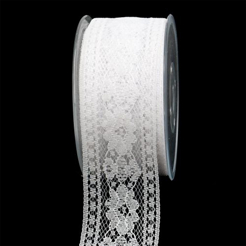 Floristik24 Cinta decorativa encaje 53mm 20m blanco
