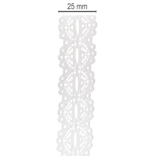 Cinta decorativa de algodón con estampado de encaje en rollo para manualidades y decoración, 25 mm de ancho, 10 m de largo. | Floristik24.es
