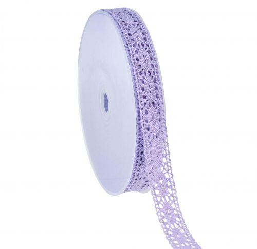 Artículo Cinta de encaje decorativa morada con flores de primavera, ancho 18 mm, largo 20 m
