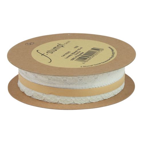 Artículo Cinta de encaje corazones cinta decorativa encaje crema 25mm 15m