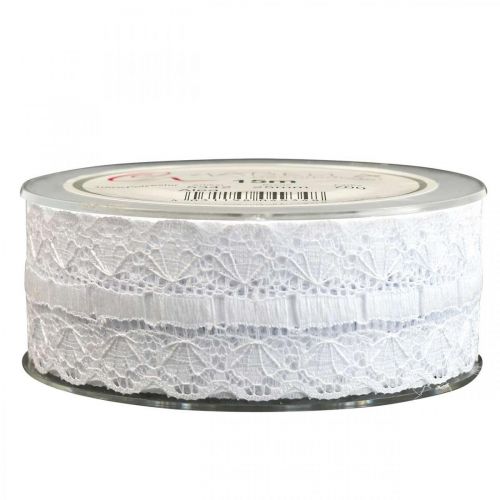 Artículo Cinta de encaje borde de encaje cinta decorativa encaje blanco 25mm 15m