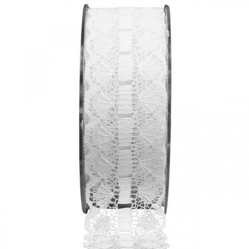 Floristik24 Cinta de encaje borde de encaje cinta decorativa encaje blanco 25mm 15m