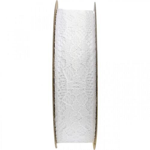 Cinta de encaje blanca, decoración de boda, cinta decorativa con estampado de flores W25mm L15m