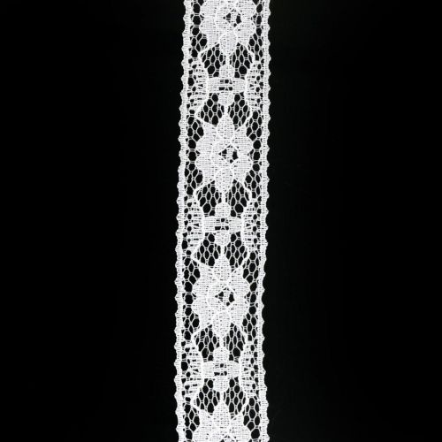 Floristik24 Cinta de encaje blanca, decoración de boda, cinta decorativa con estampado de flores W25mm L15m