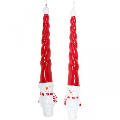 Artículo Vela cónica muñeco de nieve navidad rojo 26cm 2uds