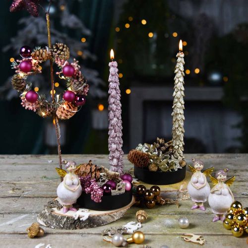 Floristik24 Velas puntiagudas abeto rosa metalizado 30mm × 260mm 2pcs