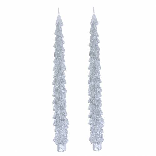 Floristik24 Velas cónicas abeto plata 30mm × 260mm 2pcs