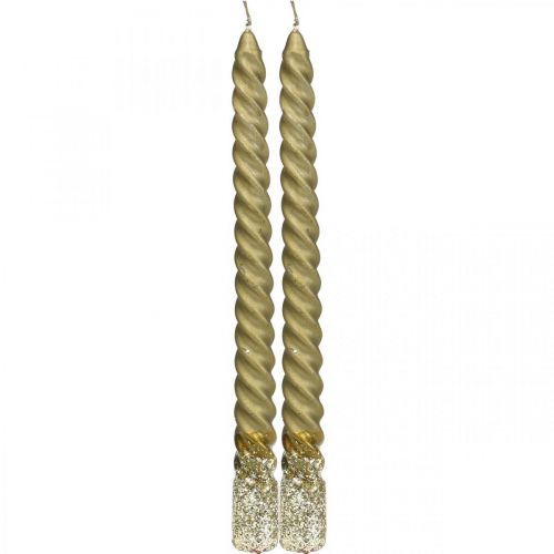 Velas cónicas velas retorcidas velas en espiral oro 24cm 2 piezas