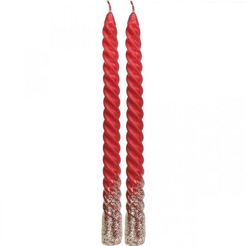 Floristik24 Velas cónicas velas torcidas velas espirales rojas 24cm 2pcs