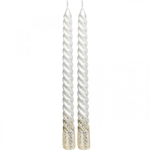 Floristik24 Velas cónicas Velas retorcidas Velas en espiral Plata 24cm 2pcs