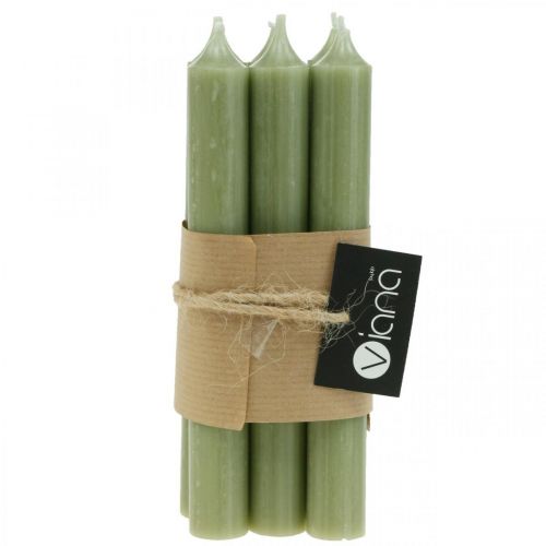 Artículo Vela de palo velas de cera teñidas de verde 180mm/Ø21mm 6ud