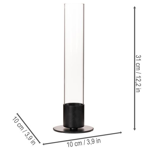 Portavelas cónico con cilindro de cristal. Sencillo y atemporal. 31 cm. | Floristik24.es