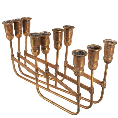 Artículo Portavelas de palo antiguo para 10 velas dorado 46×46cm H16,5cm