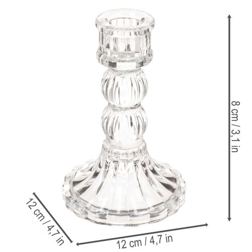 Portavelas transparente, diseño clásico, decoración de mesa, 12 cm, 2 unidades | Floristik24.es