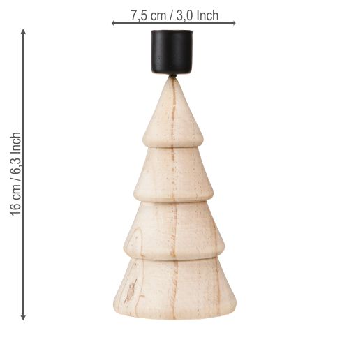 Artículo Portavelas de madera para decoración de árbol de Navidad natural H16cm 2 uds