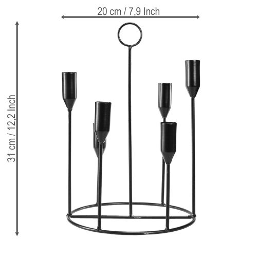 Artículo Portavelas de metal para 6 velas, negro, Ø20 cm, H31 cm