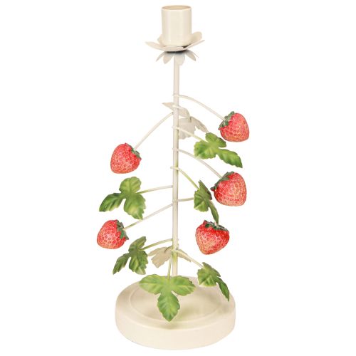 Floristik24 Portavelas de metal con decoración de fresas color crema redondo H26cm