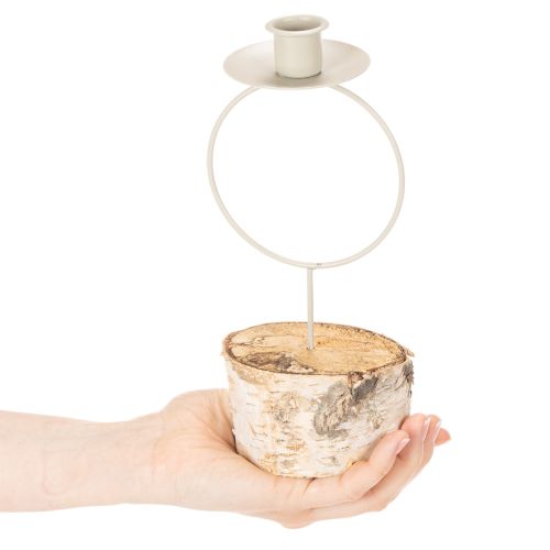 Portavelas con base de madera de abedul y anillo de metal, 20 cm | Floristik24.es